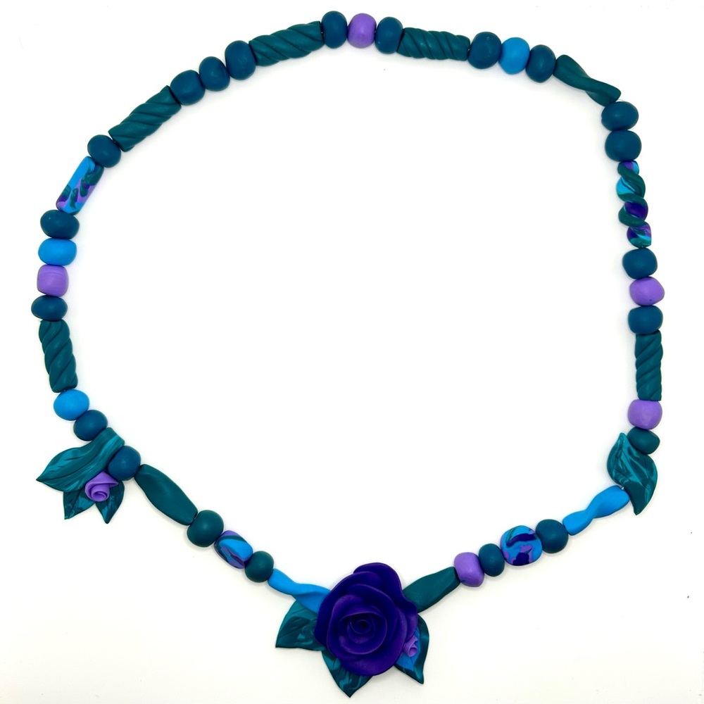 Vintage Polymer Clay Rose Necklace